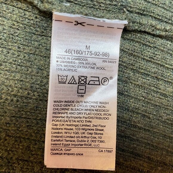 Gap Women's Cardigan Sweater M Olive Green Open Wool Blend - Picture 3 of 11